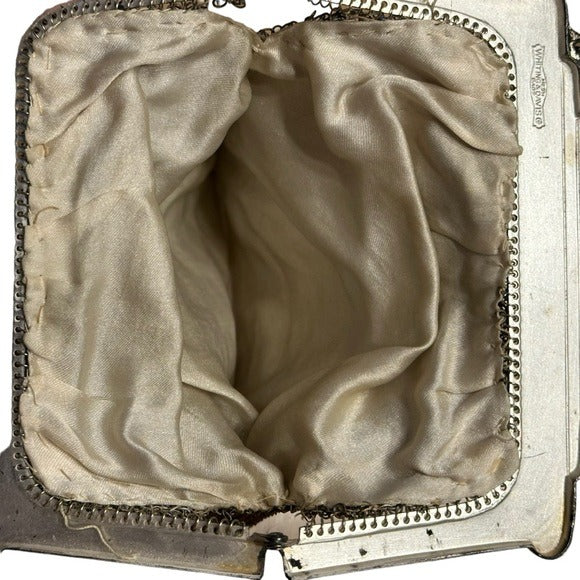 Whiting & Davis Metal Mesh Abstract Kiss-Lock Wristlet Mini Purse Clutch