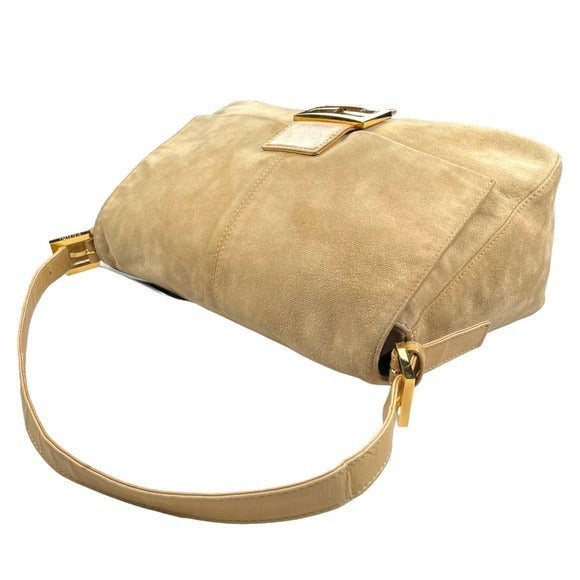 Fendi Tan Gold Suede Gold Glitter FF Mama Baguette Shoulder Purse