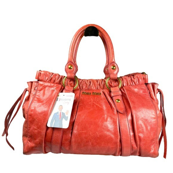 Miu Miu Watermelon Leather Crossbody Two-Way Goldtone Shoulder Purse