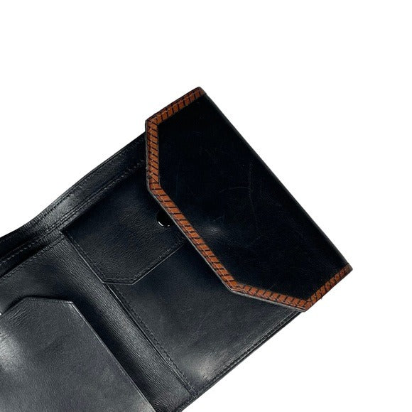 Valentino Garavani Black Brown Compact Snappy Tri-Fold Wallet
