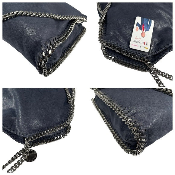 Stella McCartney Vegan Midnight Blue Metallic Chain Large Shoulder Purse Hobo