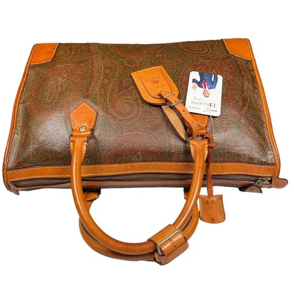 Etro Milano Paisley Canvas Natural Leather Locking Travel Weekender