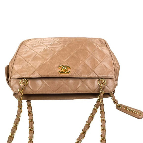 Chanel Quilted CC Dual Handle 24K Plated Sandstone Lambskin Shoulder Pur…