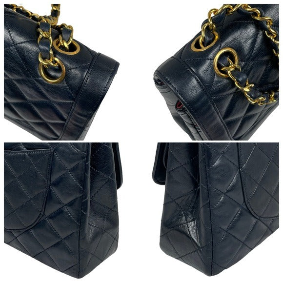 Chanel CC Navy Blue Limited Double Two-Tone Flap Quilted Lambskin Shoulder Purse