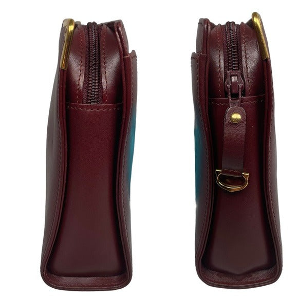 Cartier Burgundy Gold Corners Leather Zippy Evening Clutch