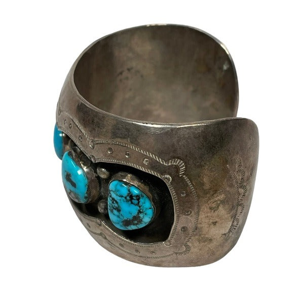 Mae G. Vinatge Sterling Handmade Multi Turquoise Cuff Adjustable Bracelet