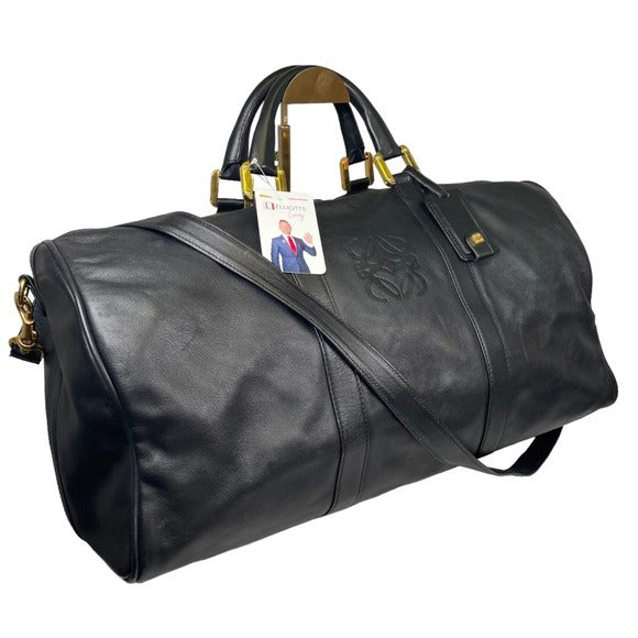Loewe Leather Black Gold Zip Large Boston Duffel Keepall 50 Handle Travel Bag