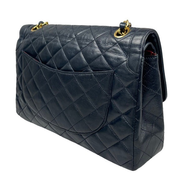 Chanel CC Navy Blue Limited Double Two-Tone Flap Quilted Lambskin Shoulder Purse