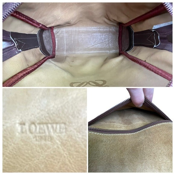 Loewe Leather Suede Brown Tan Zip Crossbody Everyday Casual Travel Bag Purse