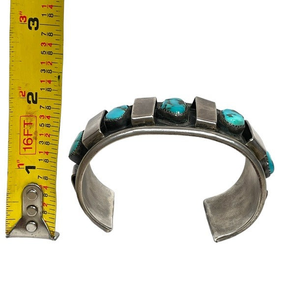 D. CHESS IHMSS Sterling Bar Divider Turouise Cuff Artisan Hand Crafted Bracelet