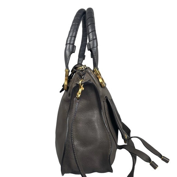Chloe Grey Medium Satchel Wrapped Leather Handle Zip Flap Crossbody Shoulder Bag