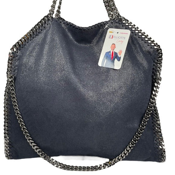 Stella McCartney Vegan Midnight Blue Metallic Chain Large Shoulder Purse Hobo