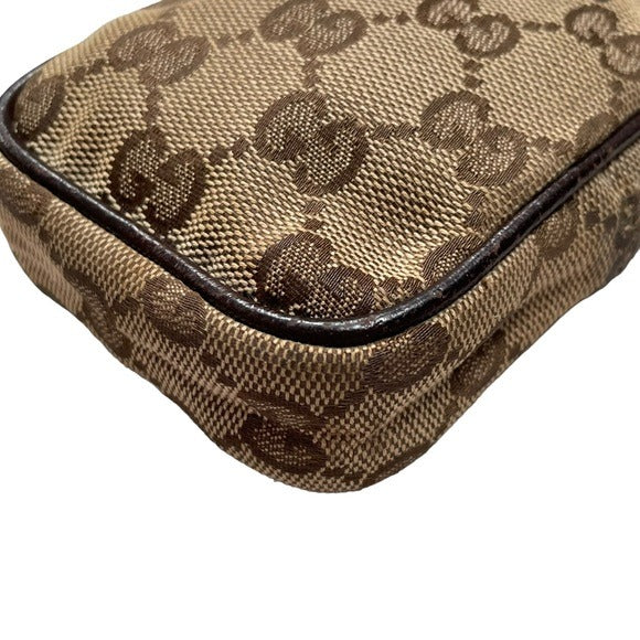 Gucci GG Canvas Leather Brown Zippy Mini Pouch Case Card Coin Travel