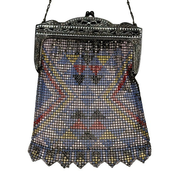 Whiting Davis Sterling Plated DresDen Metal Mesh Flapper Kiss Lock Mini Clutch