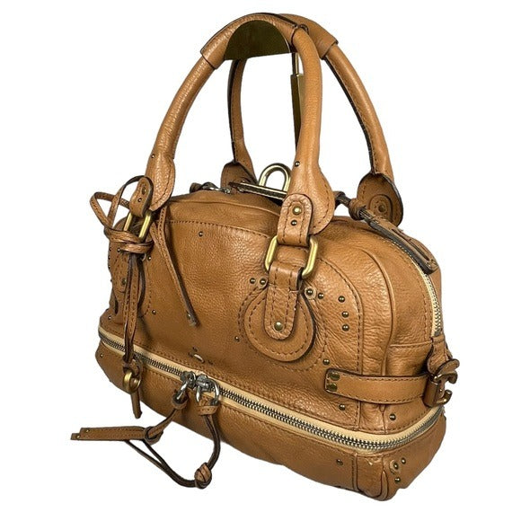 Chloe Tan Leather Paddington Medium Zip Boston Bag Tote Purse