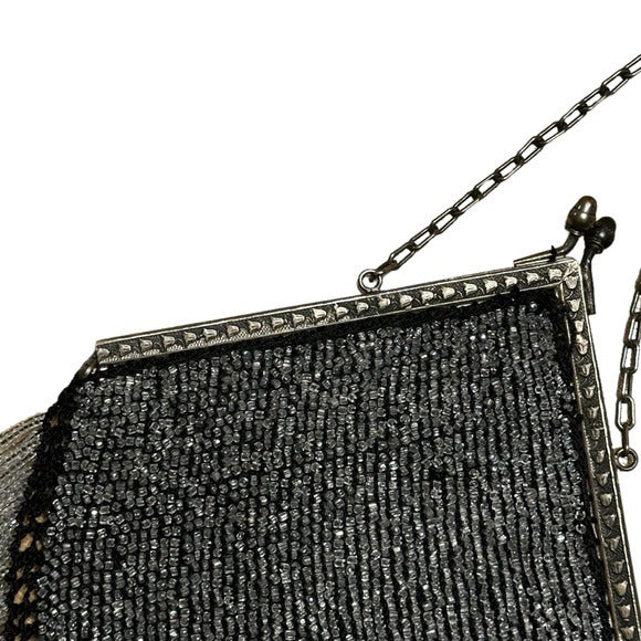 Retro Beaded Two-Toned Jelly Fish Glass Beaded Clutch Diamond Dangle Kiss-Lock