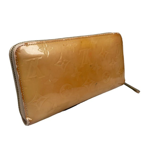 Louis Vuitton Monogram Vernis Harvest Wheat Gold Zip Around Long Wallet