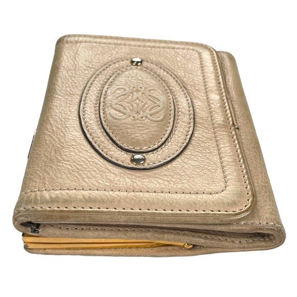 Loewe Leather Creme Compact Tri-Fold Kiss-Lock Wallet card Organizer
