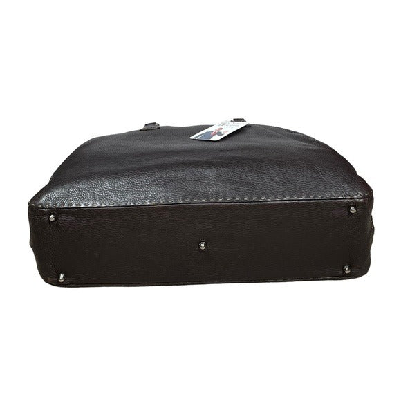 Fendi Selleria Pebbled Coco Leather Stitched Boston Travel Bag