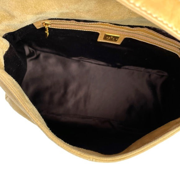 Fendi Tan Gold Suede Gold Glitter FF Mama Baguette Shoulder Purse