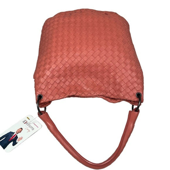 Bottega Veneta Pink π Woven Leather Bucket Hobo Style Oval Base Shoulder Purse