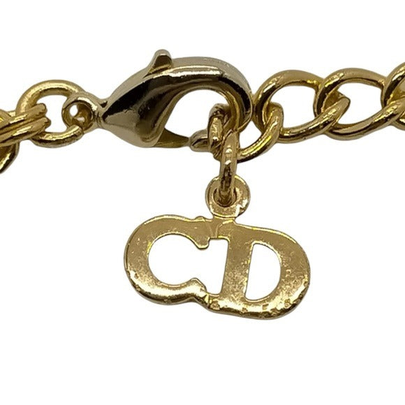 Christian Dior 18K Gold Plated Multi Stone Monogram Necklace Chain 16”