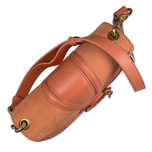 See By Chloe Peachy Pink Gold Satchel Flap Crossbody Convertible Strap Clutch
