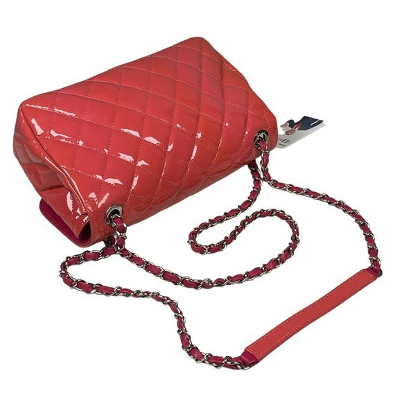 Chanel CC Classique Pink Coral Magenta Silver Hombre Leather Flap Quilted Purse