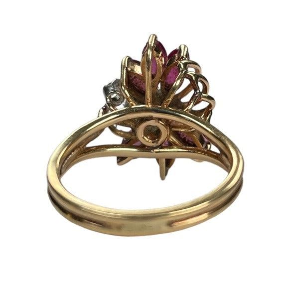 Ruby & Round Diamond Spiral Pinky Ring 10K Marquee Authentic Size 5.25