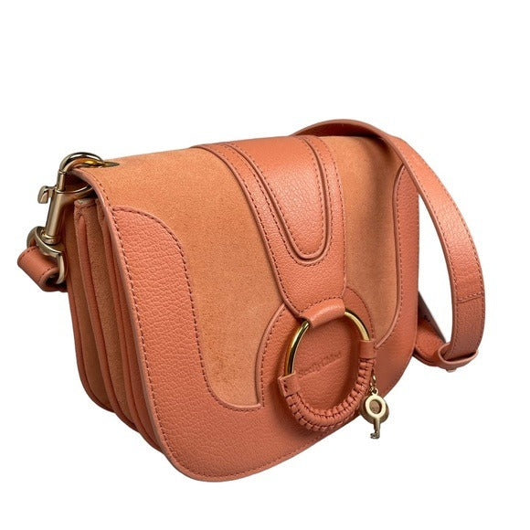 See By Chloe Peachy Pink Gold Satchel Flap Crossbody Convertible Strap Clutch