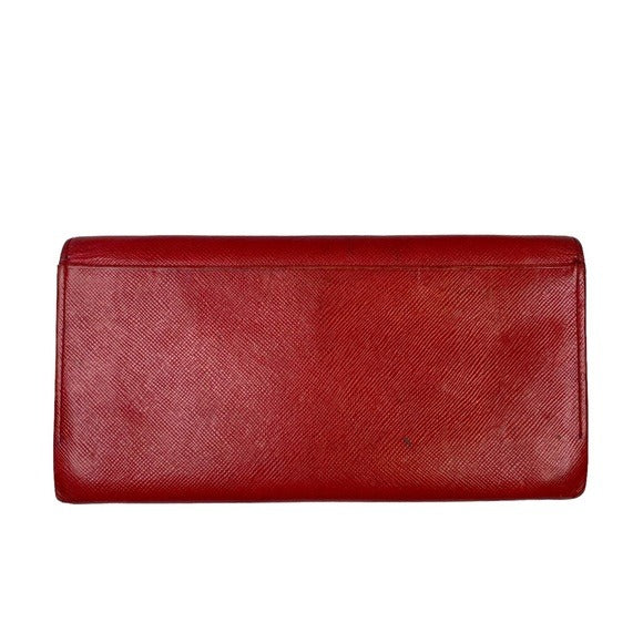 Givenchy Taiga Leather Paprika Red Long Metal Corner Flap Kiss Lock Wallet