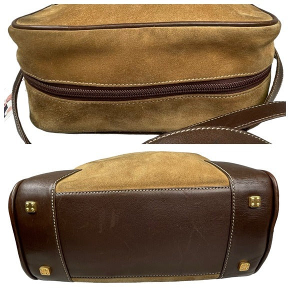 Loewe Leather Suede Brown Tan Zip Crossbody Everyday Casual Travel Bag Purse