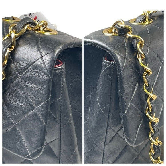 Chanel CC Jumbo Maxi 34 Lambskin 24K Plate Gold Turn-lock Two-Way Flap Purse 13”