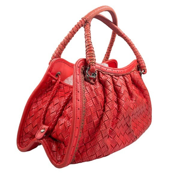 Bottega Veneta Woven Perforated Hand Bag Shoulder Leather Paprika Red Purse