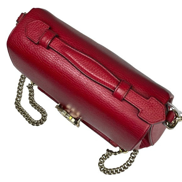 Gucci GG Red Flip Clip Closure Flap Pebbled Leather Gold Chain Crossbody Purse