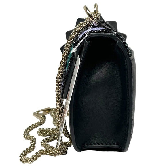 Valentino Garavani Beaded Rock Studded Chain Black Leather Multi Cross Bod Minu Bag