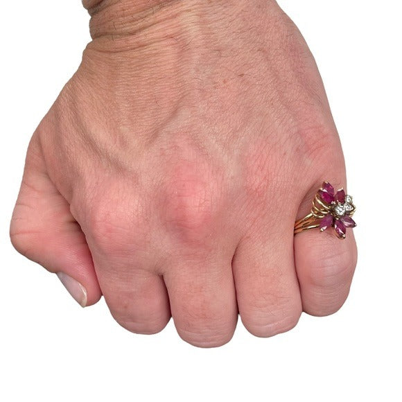 Ruby & Round Diamond Spiral Pinky Ring 10K Marquee Authentic Size 5.25