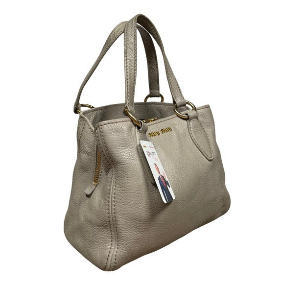 Miu Miu Greystone Pebbled 3-Section Zippy Shoulder Tote + Strap Convertible Bag