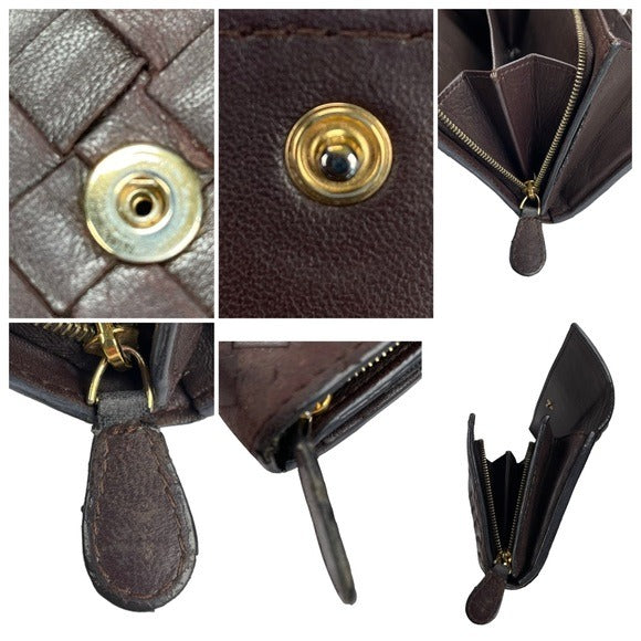 Bottega Veneta Brown Coco Woven Long Wallet Zippy Center Cash & Coin Purse