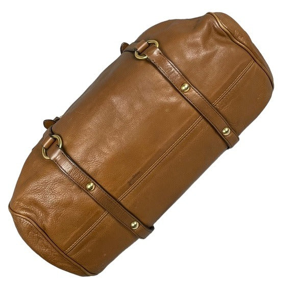 Miu Miu XL Crossbody Satchel Brown Brushed Gold Leather Bow Side Purse Hobo Bag