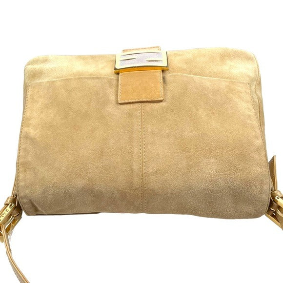 Fendi Tan Gold Suede Gold Glitter FF Mama Baguette Shoulder Purse