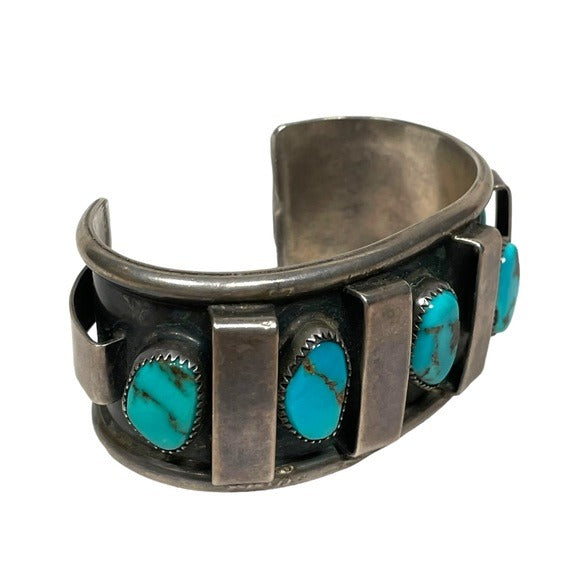 D. CHESS IHMSS Sterling Bar Divider Turouise Cuff Artisan Hand Crafted Bracelet