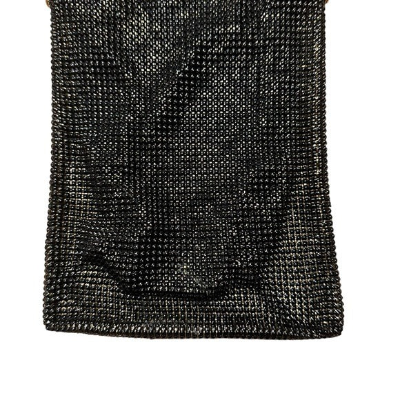 Whiting & Davis Black Gold Shoulder Metal Mesh Kiss-Lock Hollywood Regency Purse