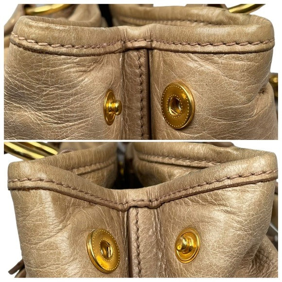 Miu Miu Golden Wheat Leather Crossbody Satchel Purse Snap Zip Blush Satin Bag