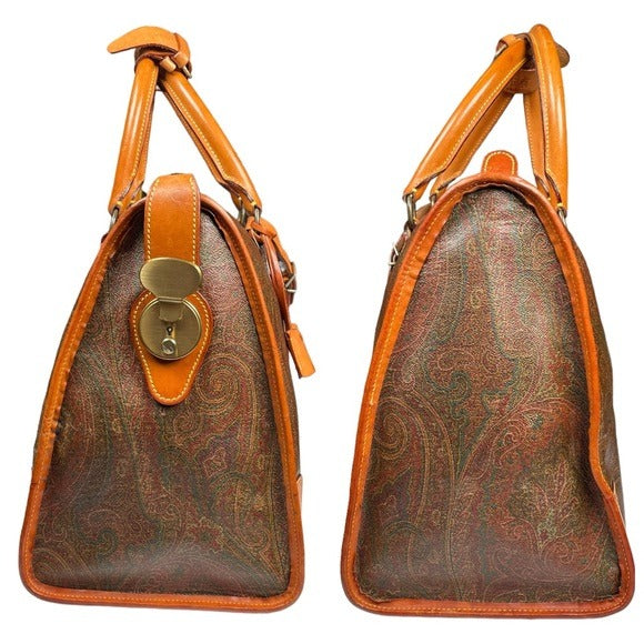 Etro Milano Paisley Canvas Natural Leather Locking Travel Weekender