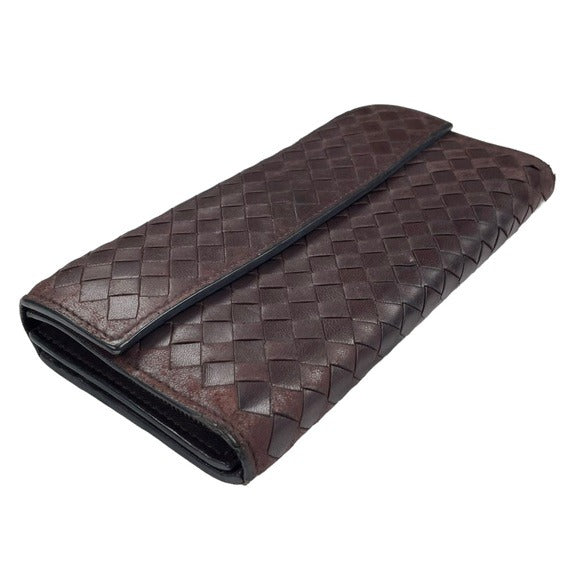 Bottega Veneta Brown Coco Woven Long Wallet Zippy Center Cash & Coin Purse