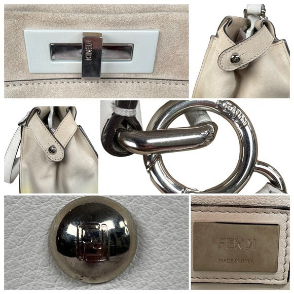 Fendi XL Peek-A-Boo Suede Patent Leather Multi Textile White Yellow Mega Bag