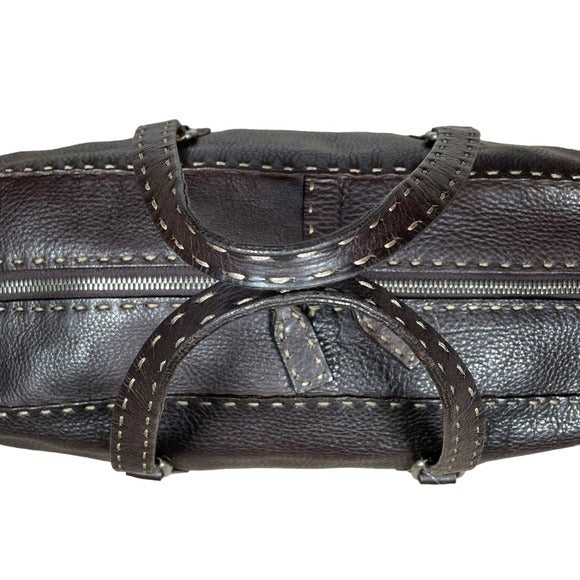 Fendi Selleria Pebbled Coco Leather Stitched Boston Travel Bag