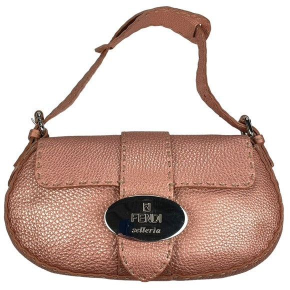 Fendi Selleria Sterling Rose Gold Metallic Baguette Shoulder Purse