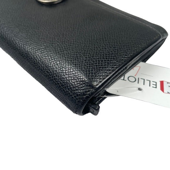 BVLGARI Black Blue Clip Snap Saffiano Leather Long Organizer Wallet